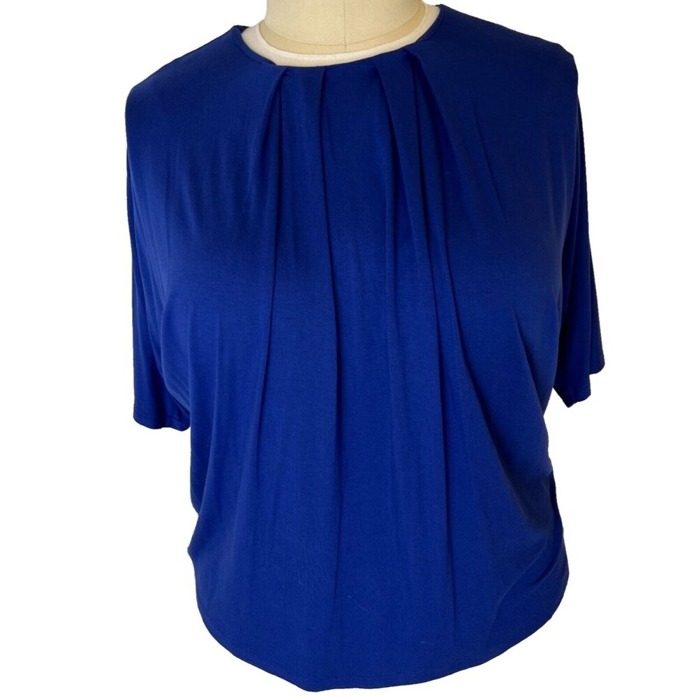 Women's M/L Blouse M&S Collection Royal Blue Short Dolman Sleeve Gathered Neck